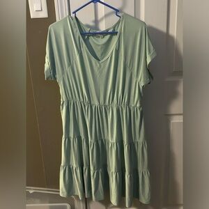 Umgee Mint Green V-Neck Ruffled Tiered Sundress